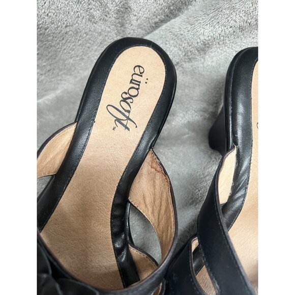 Eurosoft by Sofft Women’s Size 10M Black Leather Wedge Flower Sandals Slide - Picture 11 of 13